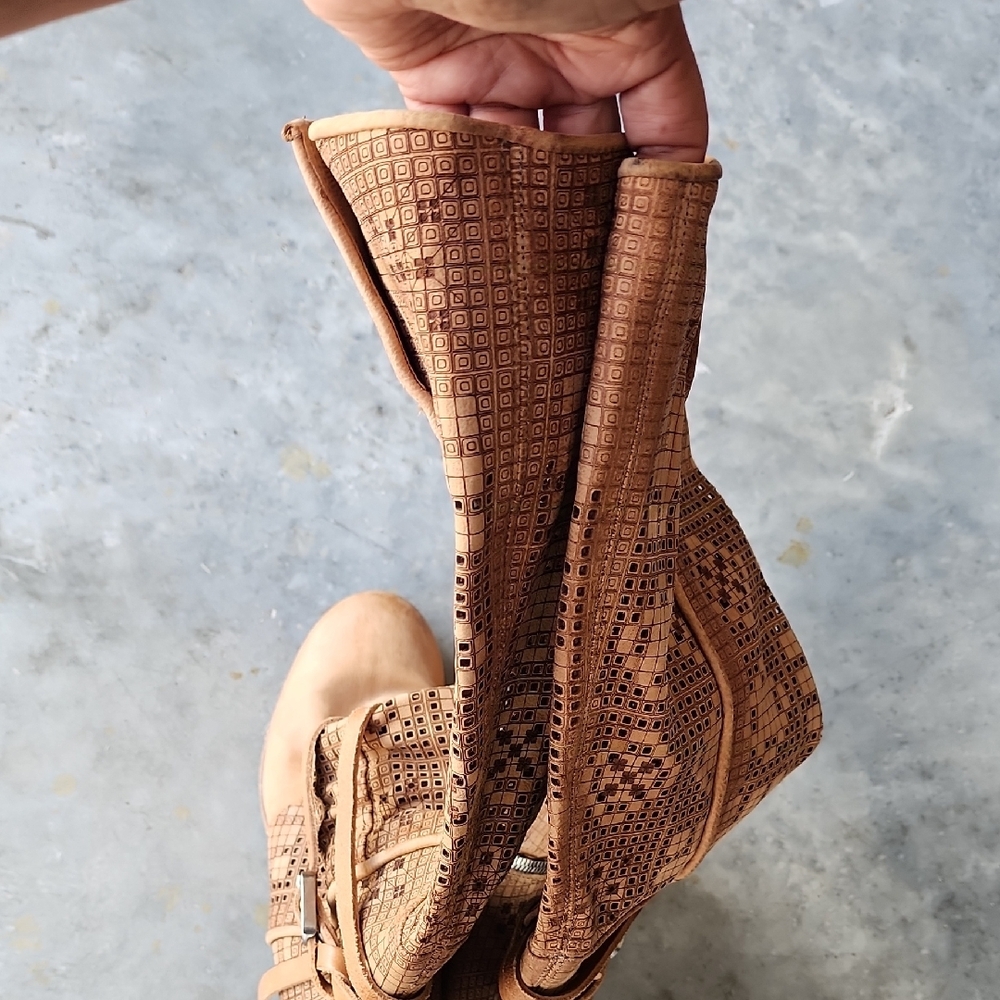A.S.98 GENE Tan Perforated  Leather Boots with Buckle Detail - Picture 7 of 16